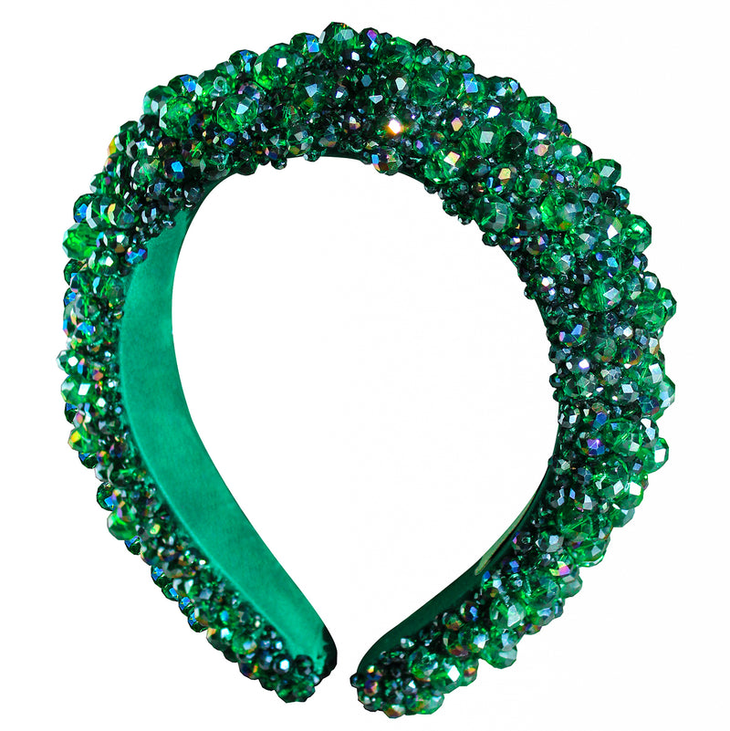 CROWN Glass Crystal Beads Headband In Emerald Green