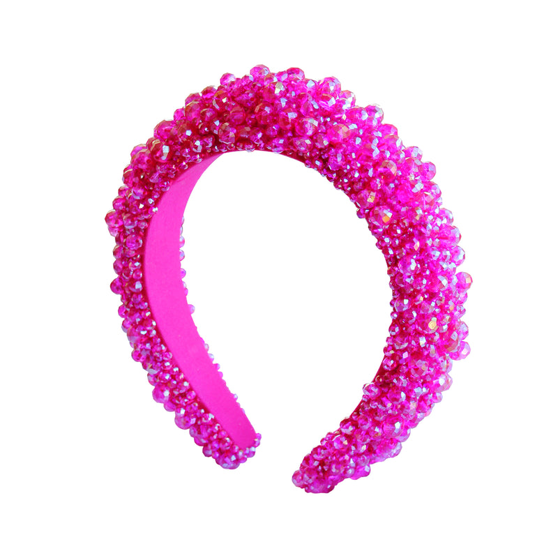 CROWN Glass Crystal Beads Headband In Shocking Pink