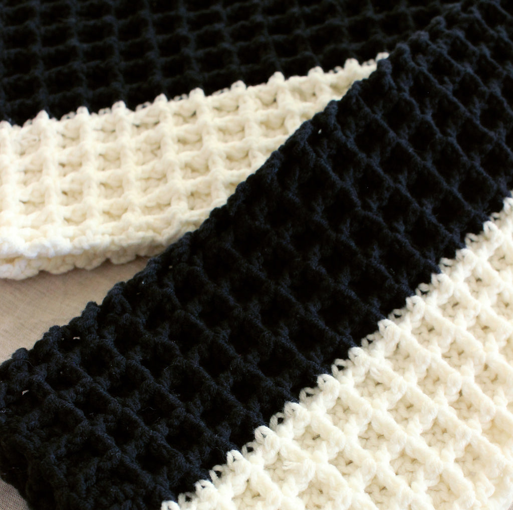 Waffle Cotton Crochet Scarf in Black, Holiday gifts