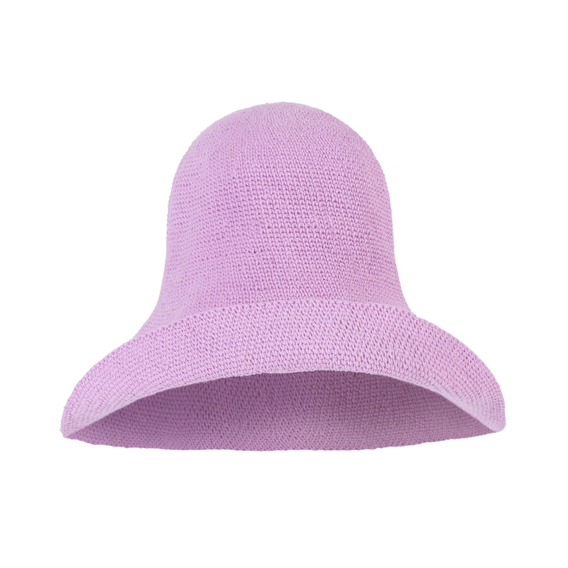 BrunnaCo Bloom Crochet hat in Lilac Purple. Soft and shapeable crochet hat inspired by the classic Calla Lily flower shape. Meticulously made by artisans in the villages of Bali. Its light and semi-floppy construction makes it the perfect hat for picnics at the beach or poolside any season of the year.