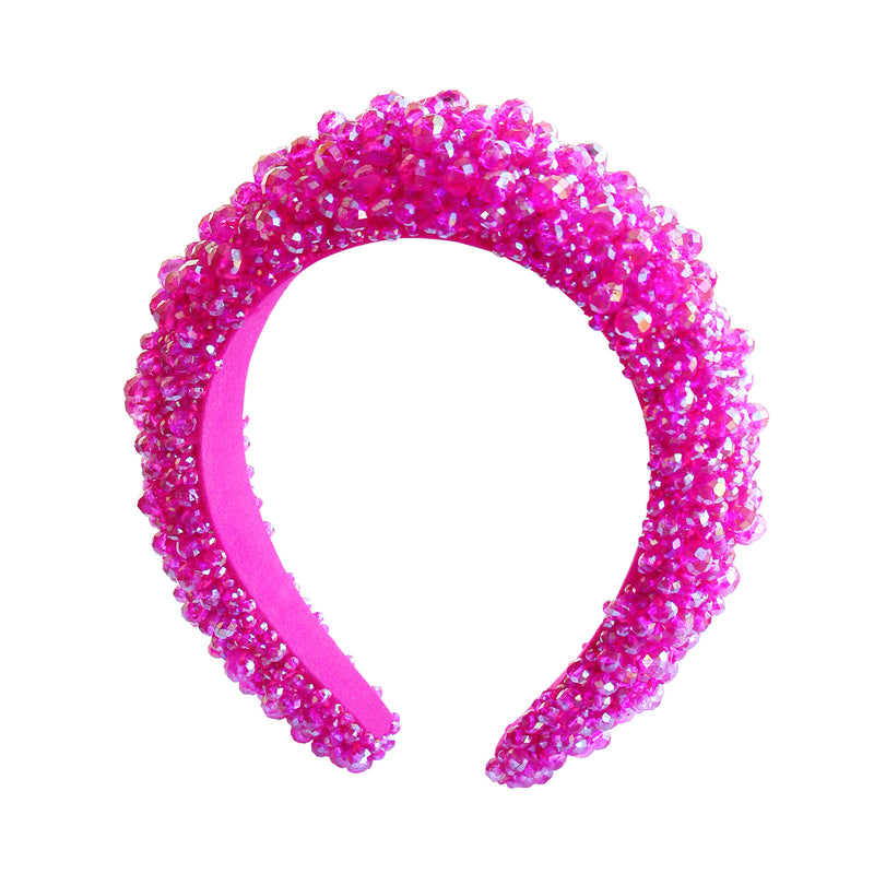 CROWN Glass Crystal Beads Headband In Shocking Pink