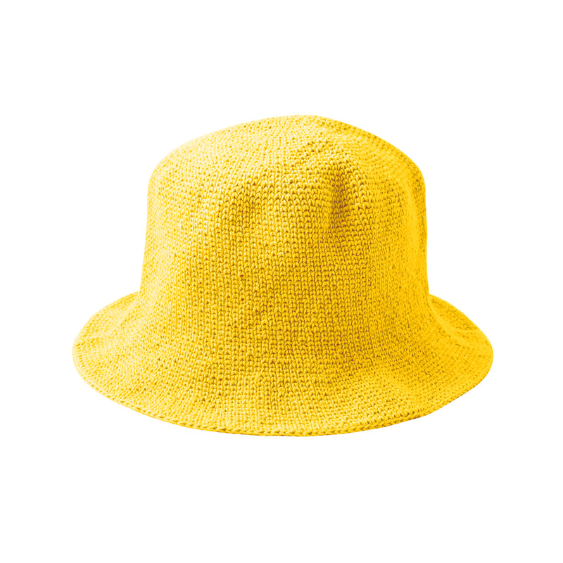 Florette Knitted Crochet Beanie Hat in Yellow. Handmade crochet hat made by artisans in Bali perfect for summer days