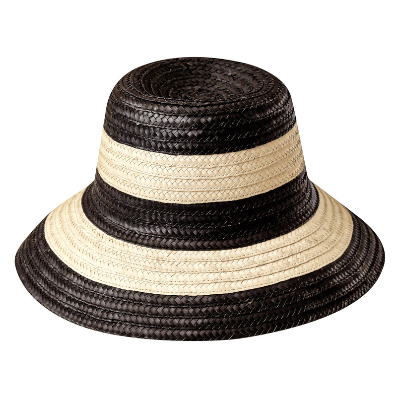 Nona Stripes Bucket Straw Hat. Meet NONA, the stylish and versatile bucket hat that is perfect for a day at the beach, a walk in the park, or a casual summer brunch. Nona - which means “Miss” in Bahasa Indonesia - is handwoven from Balinese natural palm leaves, its natural straw construction is lightweight and breathable, while the brim provides ample sun protection. The striped design adds a touch of personality, while the simple, classic shape ensures that this hat will never go out of style.