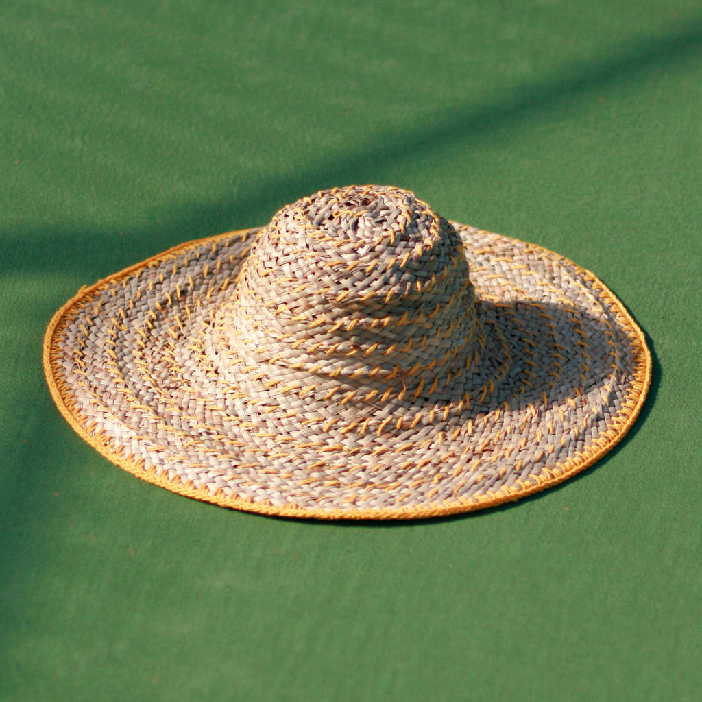 Yellow Balinese Pecatu Wide Round Straw Hat