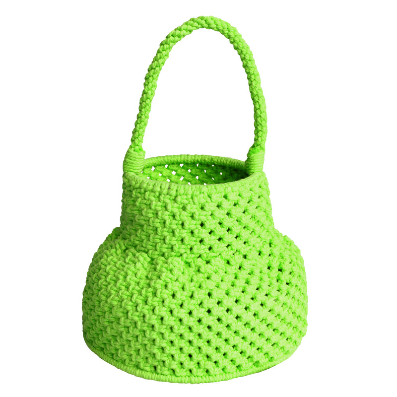 Petite Naga Macrame Bucket Bag In Neon Green