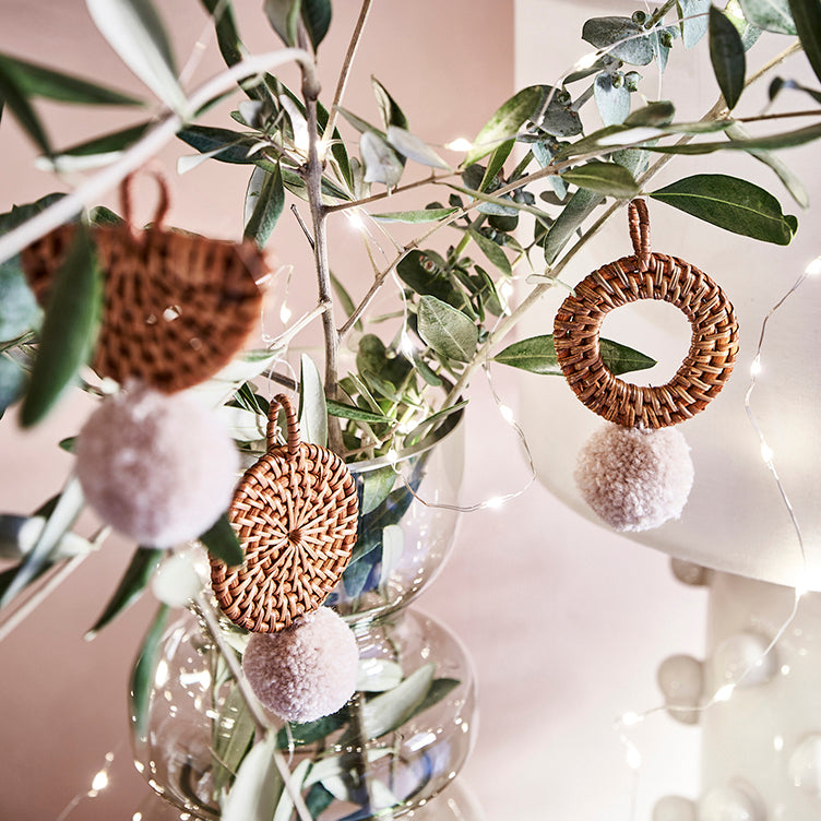 Christmas Tree Ornament "Mata" - with Blushed Ivory Pom-pom