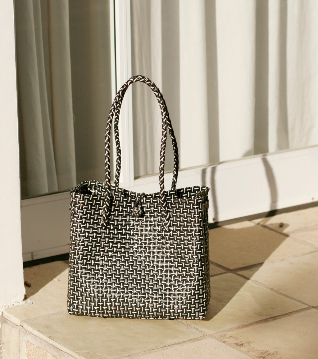 Toko Recycled Woven Tote Bag, in Black
