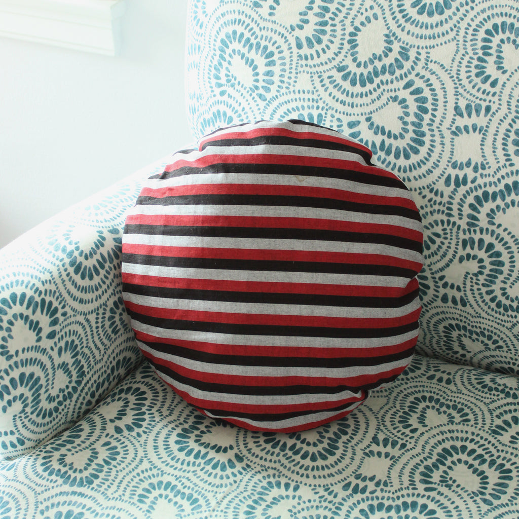 Housse de coussin ronde décorative à rayures Lurik 16", oreiller circulaire