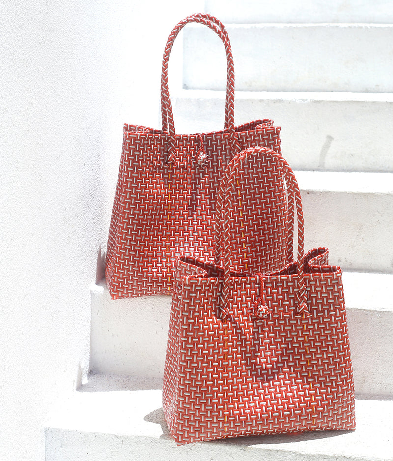 TOKO Straw Bag, Plastic Straw Bag, Woven Handbag, Straw Handbag, Straw Tote Bag, Beach Bag, in Red