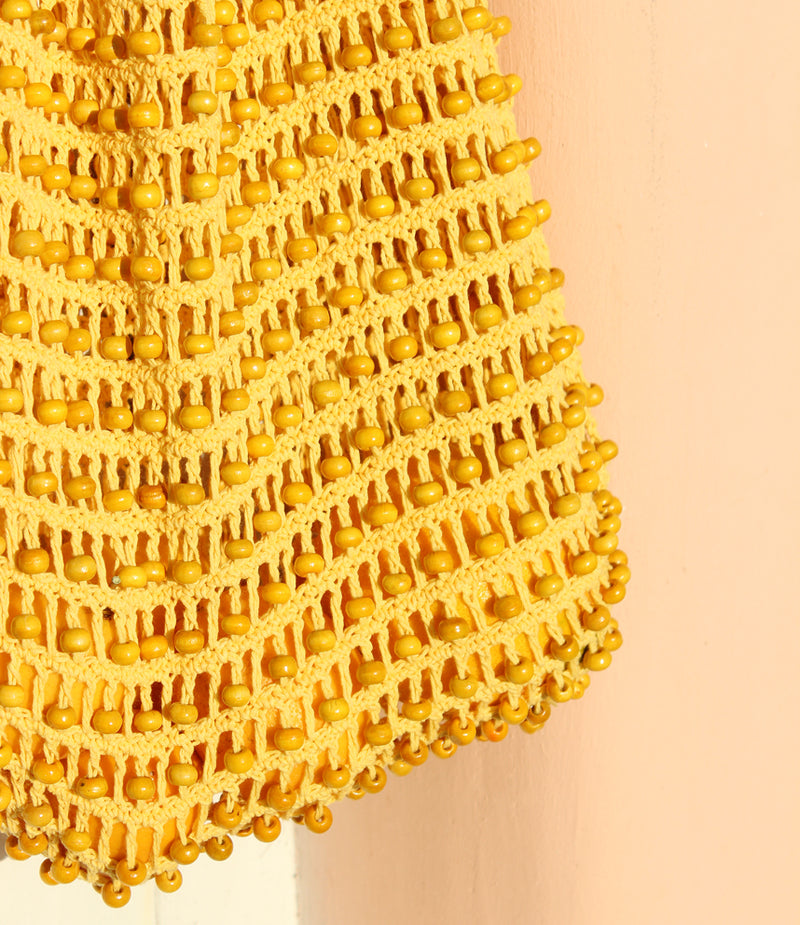 Kama Wooden Beads Crochet Bag Macrame Bag in Pale Yellow - 3