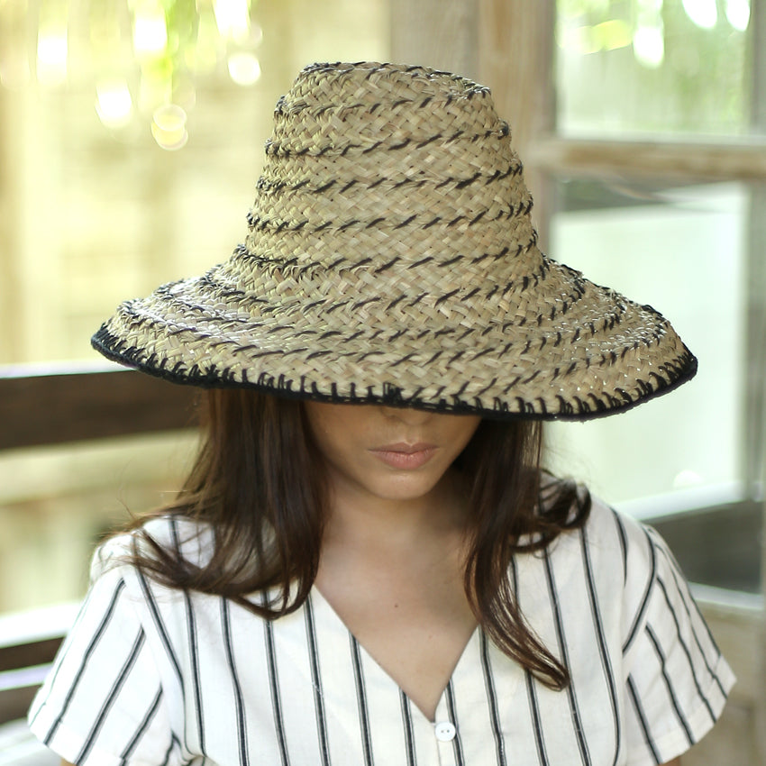 Balinese Pecatu Bucket Straw Hat, in Black