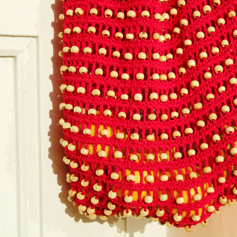 Kama Wooden Crochet Beads Bag in Red