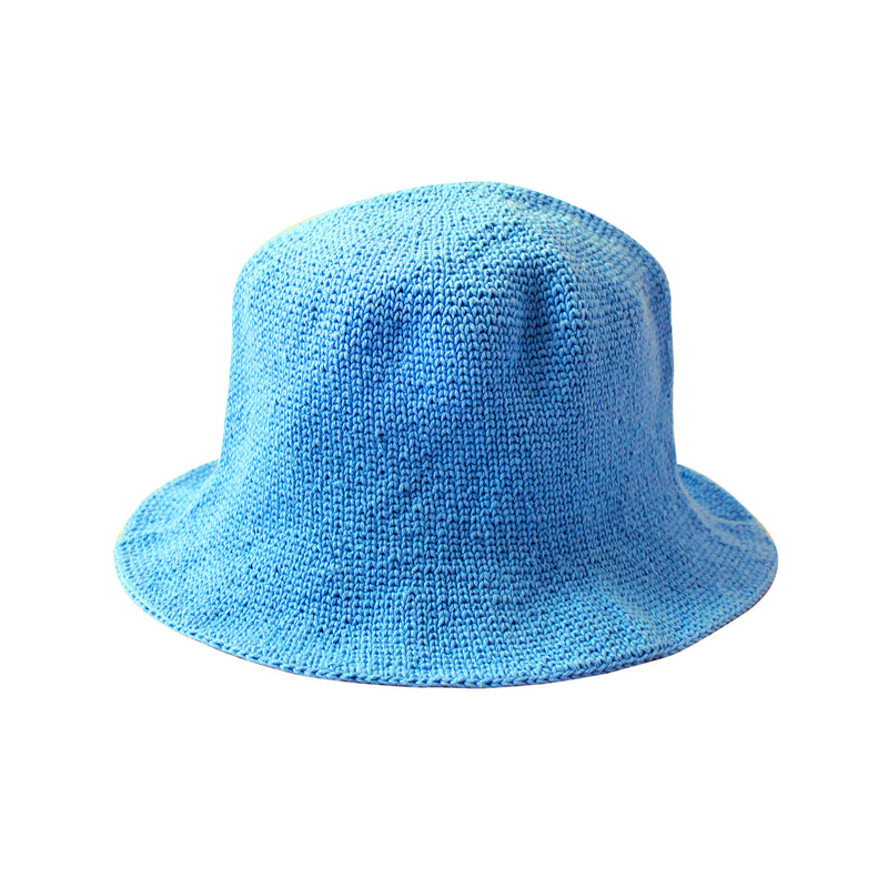 Florette Crochet Beach Bucket Hat in Periwinkle Blue. Soft and shapeable crochet bucket hat meticulously made by artisans in the villages of Bali. This hat feels airy for summer days and offers irreplaceable comfort at any season of the year.