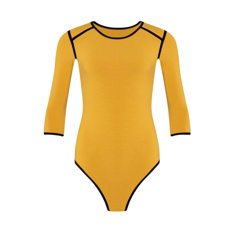 Girl Two-tone Sustainable Lenzing Viscose Bodysuit in canary yellow
