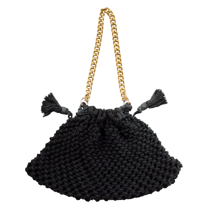 Lyon Macrame Crochet Beach Tote Bag in Black