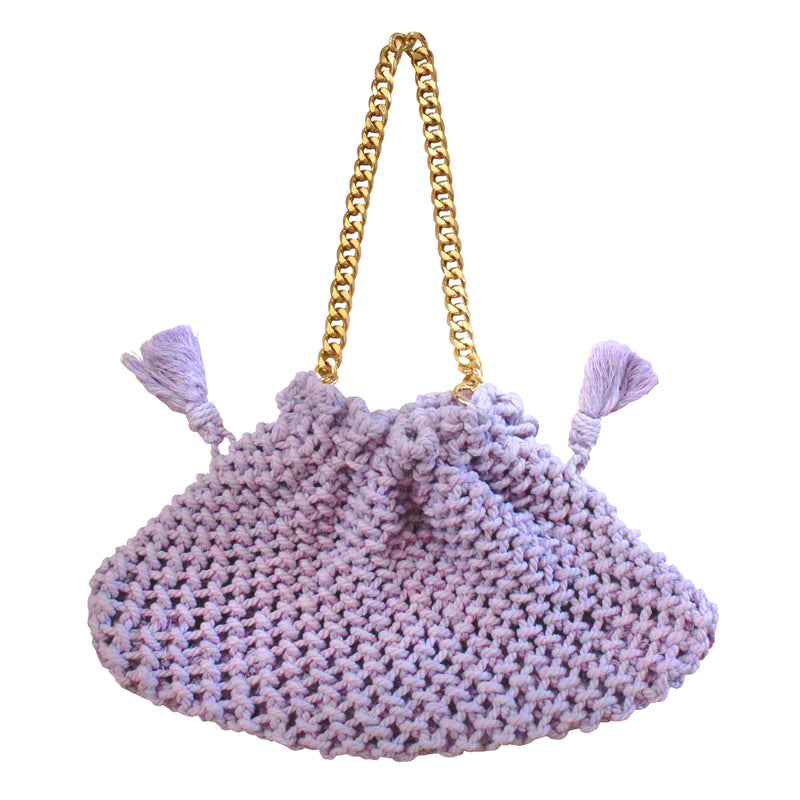 Lyon Macrame Crochet Tote Beach Bag in Lilac Purple