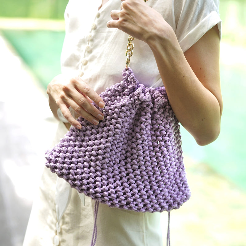 Lyon Macrame Crochet Tote Beach Bag in Lilac Purple