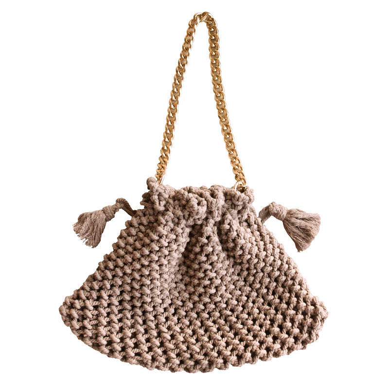 Lyon Macrame Crochet Beach Tote Bag in Toasted Beige, Holiday Gift Edit