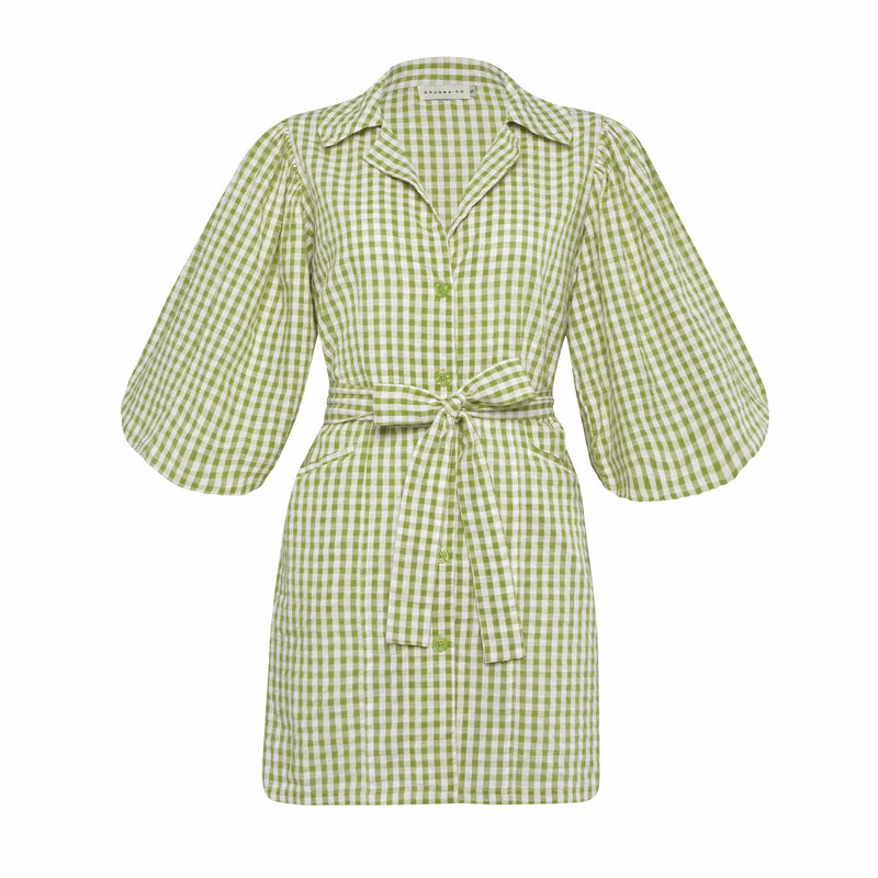 Meghan Gingham Holiday Dress in Lime Green