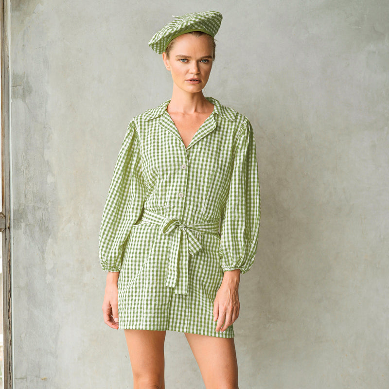 Meghan Gingham Holiday Dress in Lime Green