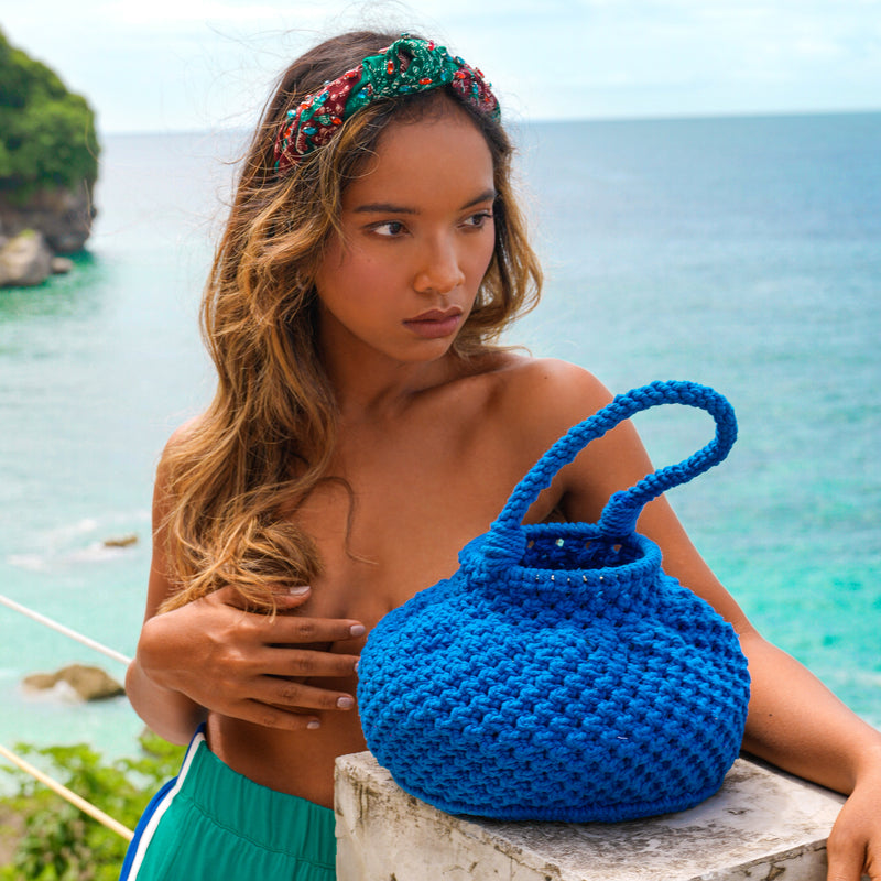 Naga Macrame Crochet Bucket Bag in Azure Blue