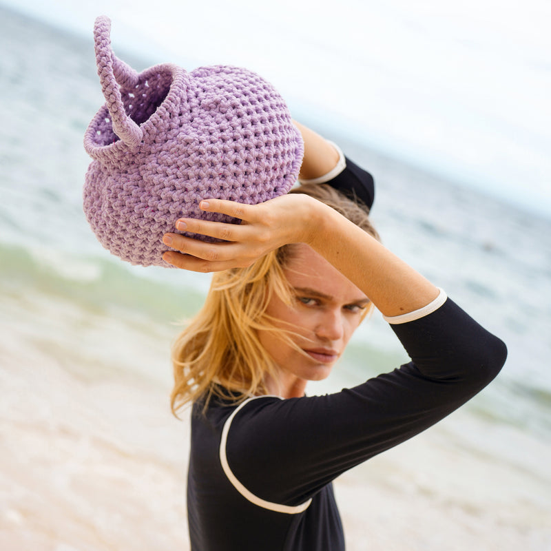 Naga Macrame Crochet Bucket Beach Bag in Purple