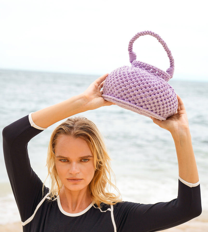 Naga Macrame Crochet Bucket Beach Bag in Purple