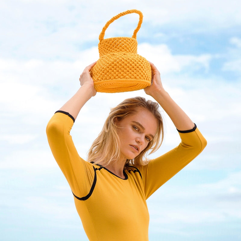 PETITE NAGA Macrame Vessel Basket Bag in Sunshine Yellow