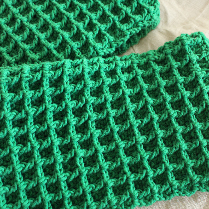 Waffle Cotton Crochet Scarf in Kelly Green, Holiday Gift