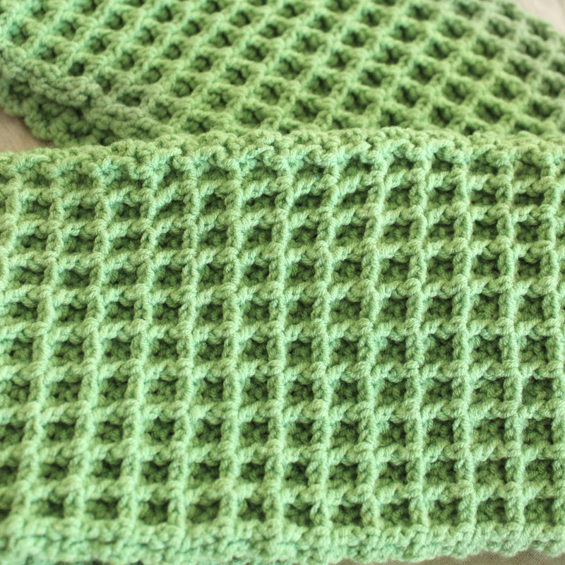 Waffle Cotton Crochet Scarf in Sage Green, Holiday Gift